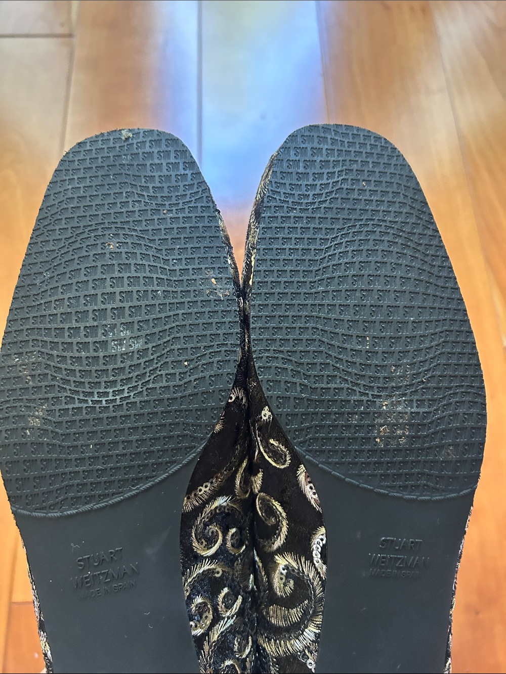 Stuart Weitzman Black Velvet Embellished Floral Loafers - Picture 8 of 12